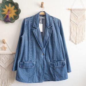 Mango MNG  Blue Denim Jean Pocketed Blazer Jacket Size XL